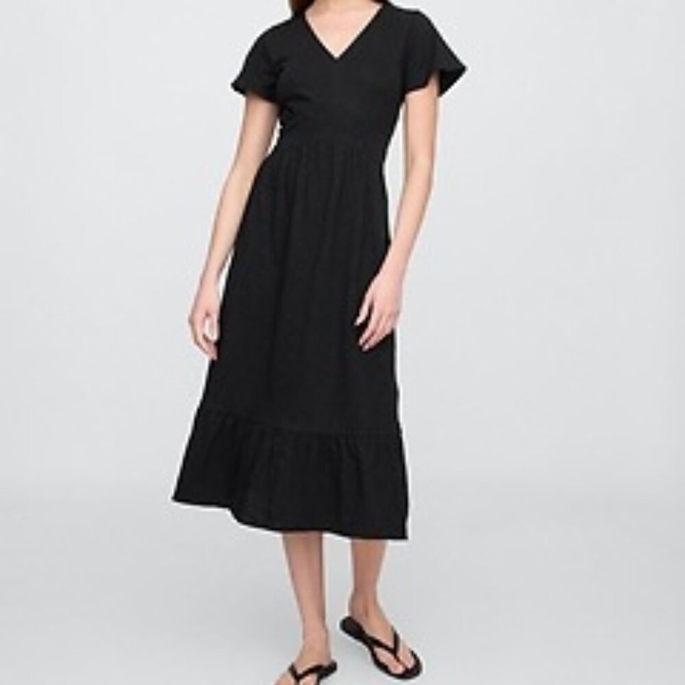 GAP Black Flutter Sleeve V-Neck Midi Dress/NWT/S